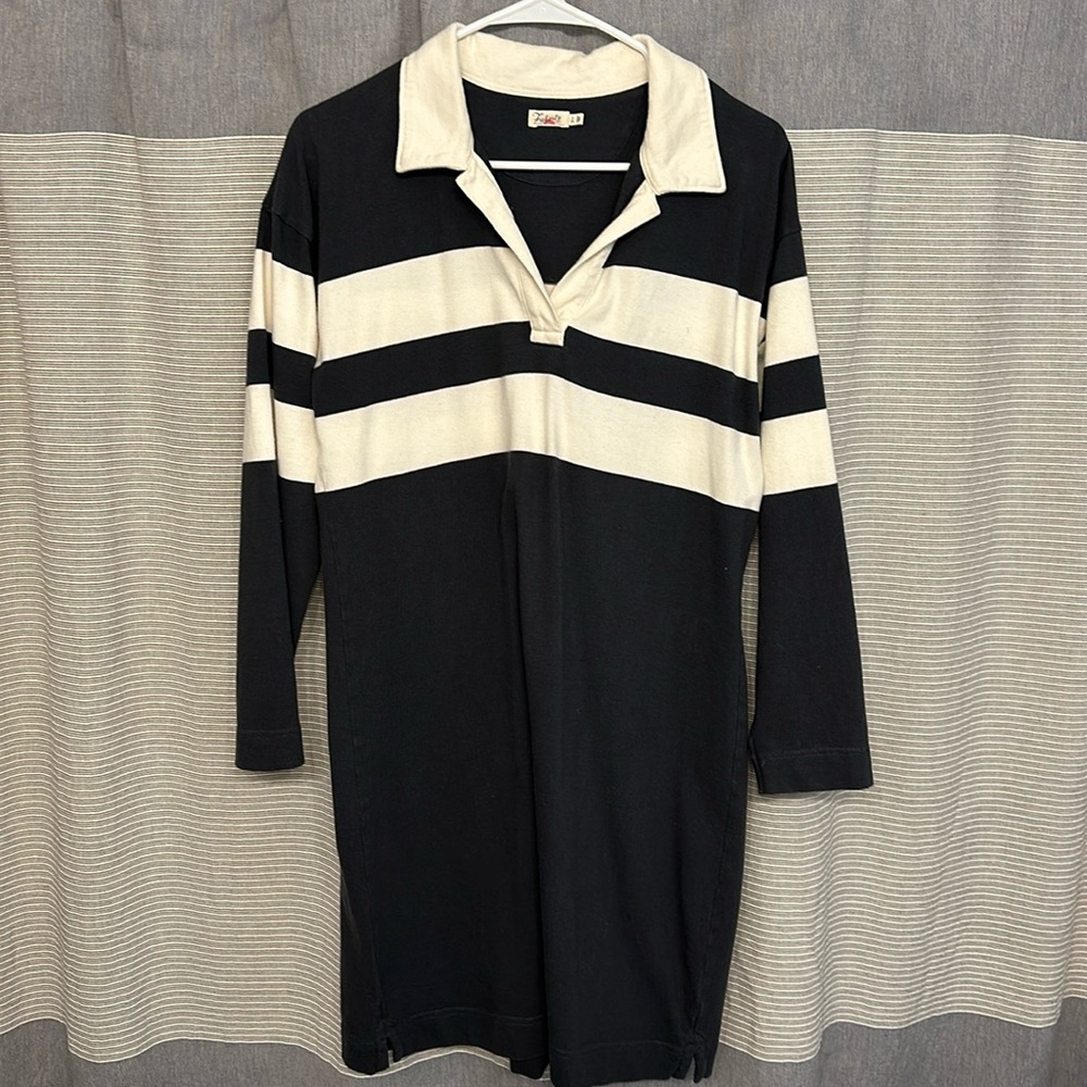 Faherty grey and Cream Striped Midi Dress